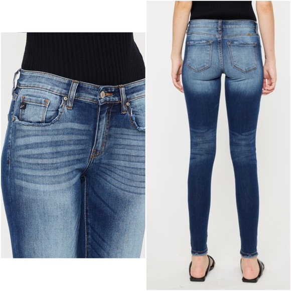 064 KanCan Dark Wash Distressed Skinny Denim Jeans - Picture 3 of 4